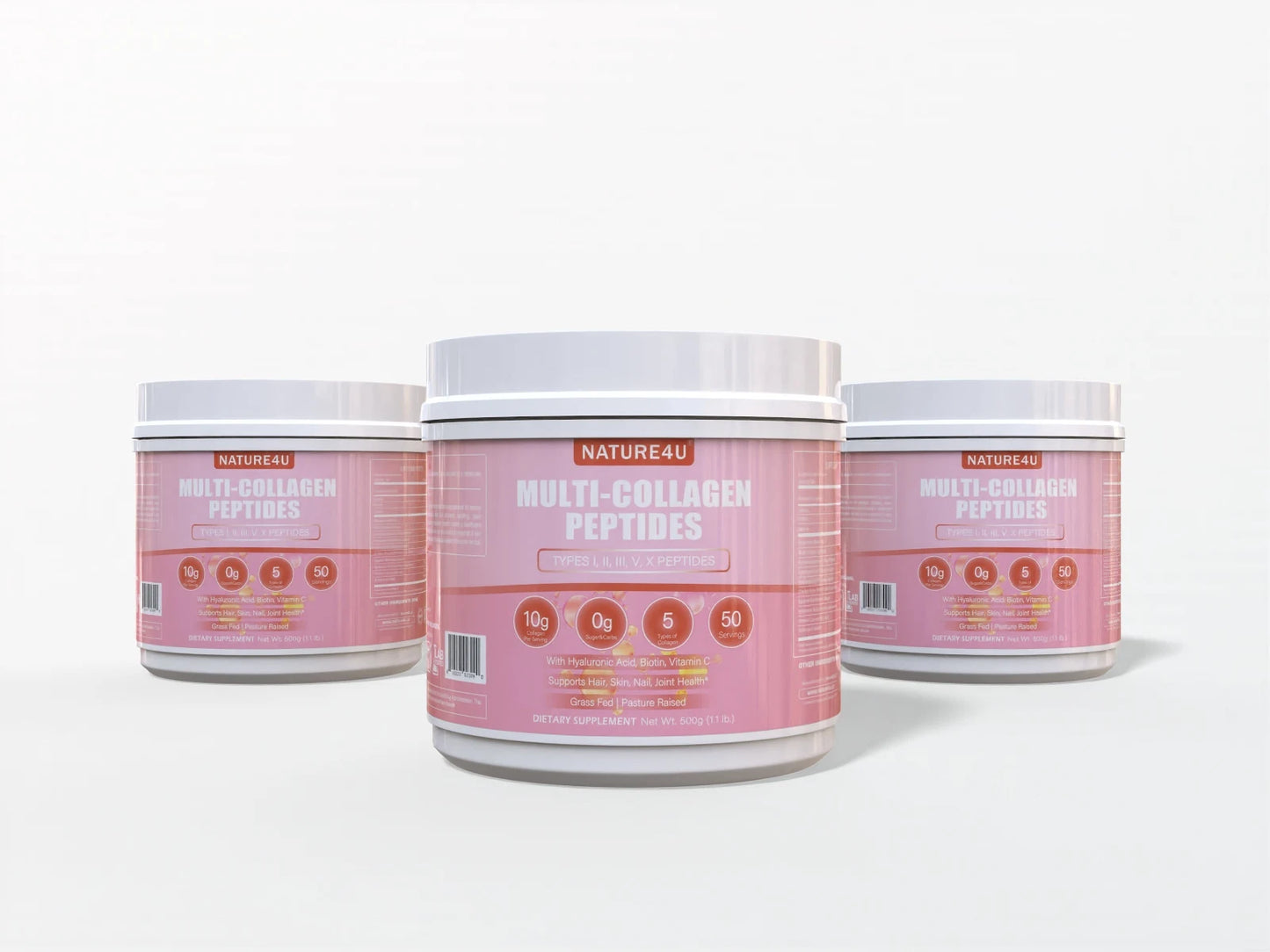 Nature4U Multi Collagen Peptides Powder with Biotin, Hyaluronic Acid,