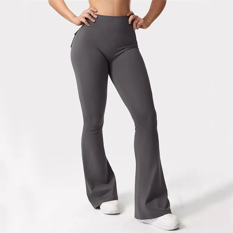 Women's Yoga Flare Trousers, High-Waisted Tummy-Control Wide-Leg