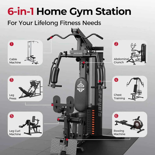 Sportsroyals Home Gym Equipment, 150LBS Weight Stack, Full Body Workout Machine with Pulley System