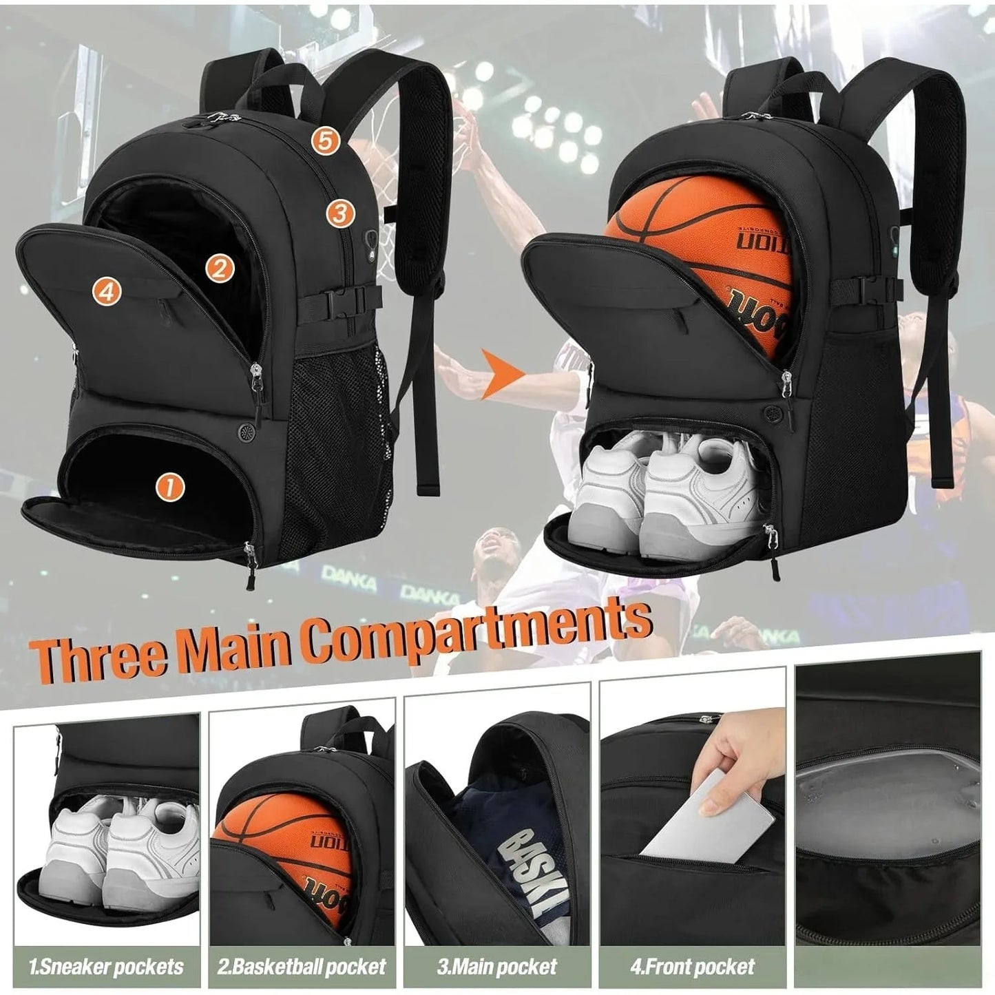 Large Capacity Backpack Equipment Bag With Ball And Shoe Compartment