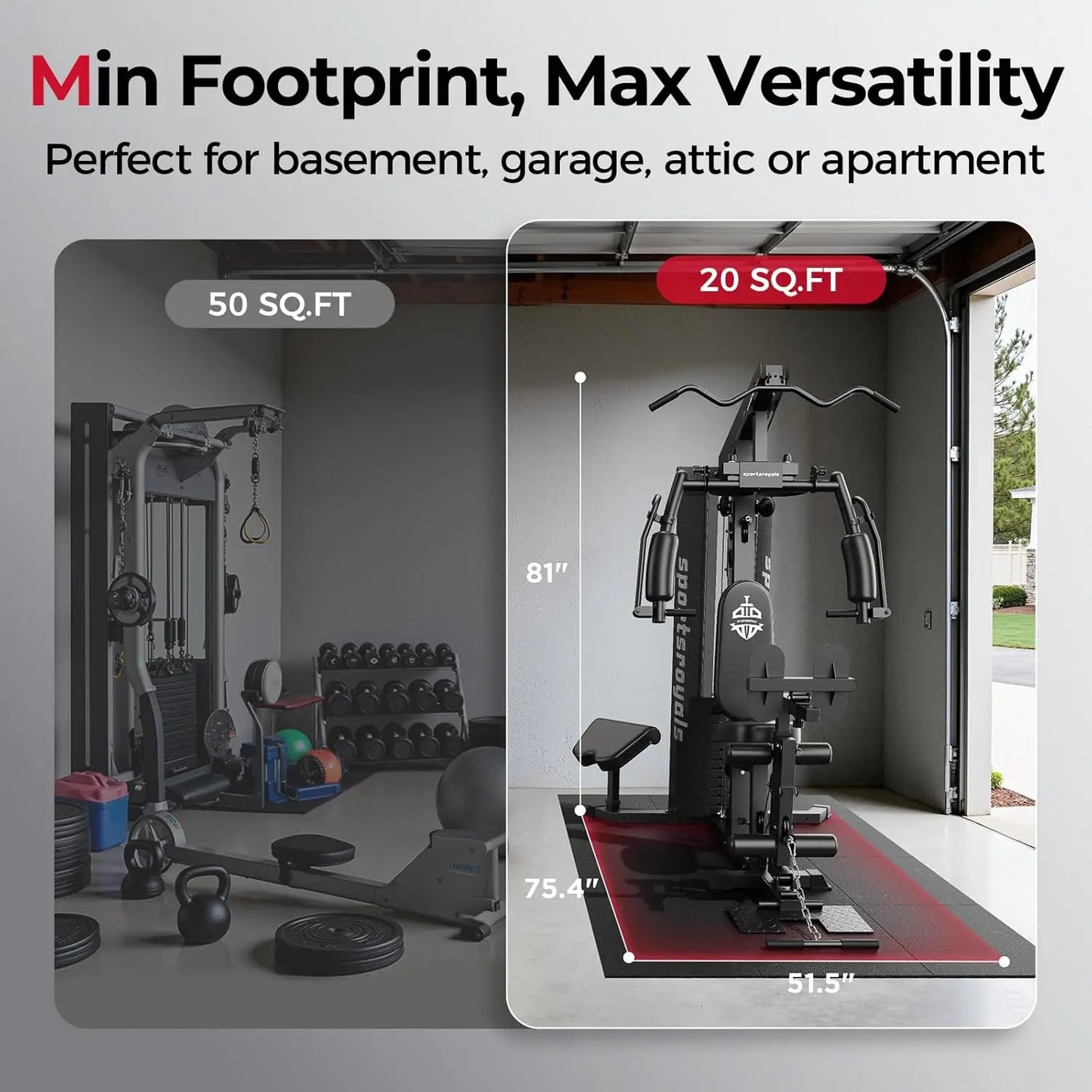 Sportsroyals Home Gym Equipment, 150LBS Weight Stack, Full Body Workout Machine with Pulley System