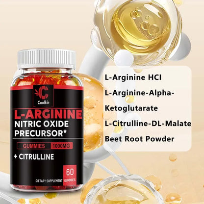 L-Arginine Gummies - Nitric Oxide for Muscle Growth and Strength - 60 Gummies