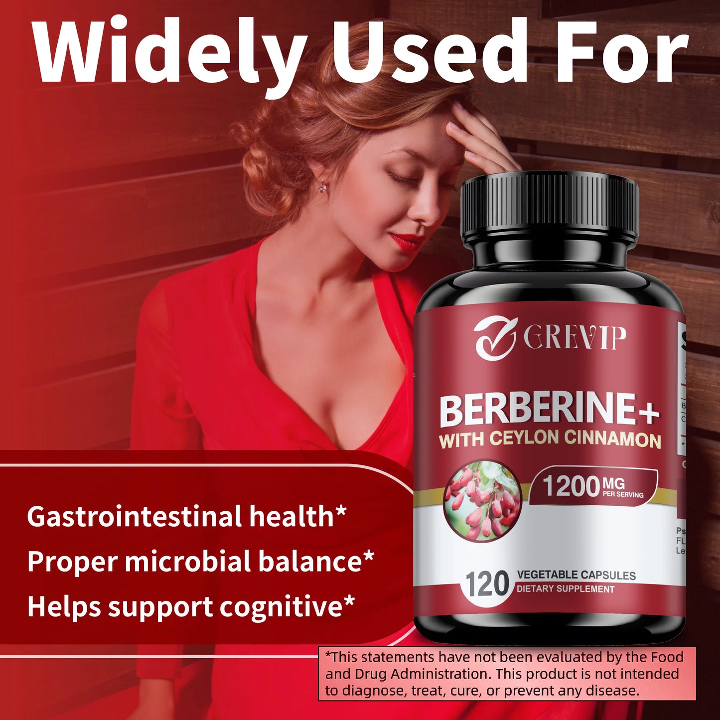 Berberine + Ceylon Cinnamon Supplement -120 Capsules