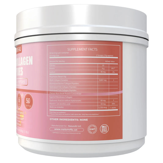Nature4U Multi Collagen Peptides Powder with Biotin, Hyaluronic Acid,