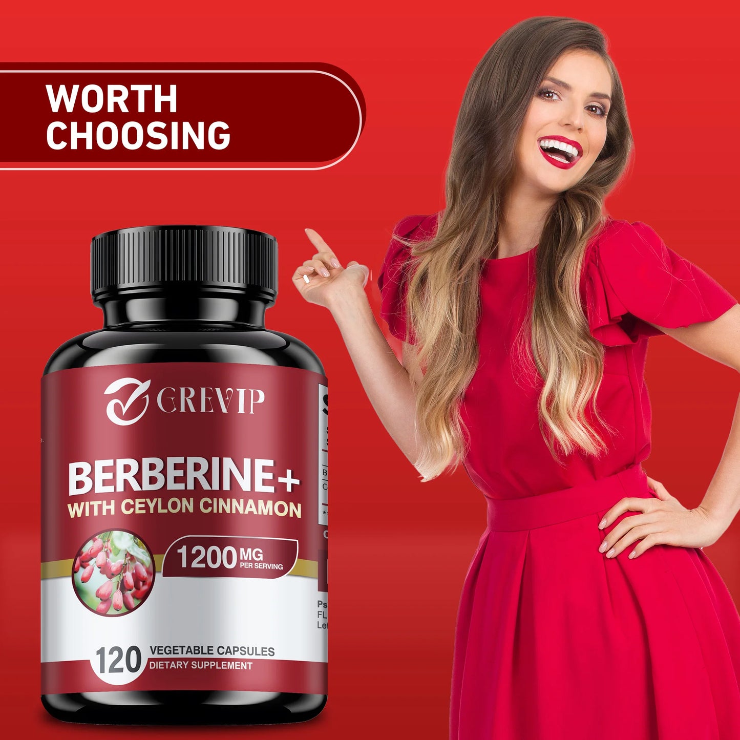 Berberine + Ceylon Cinnamon Supplement -120 Capsules