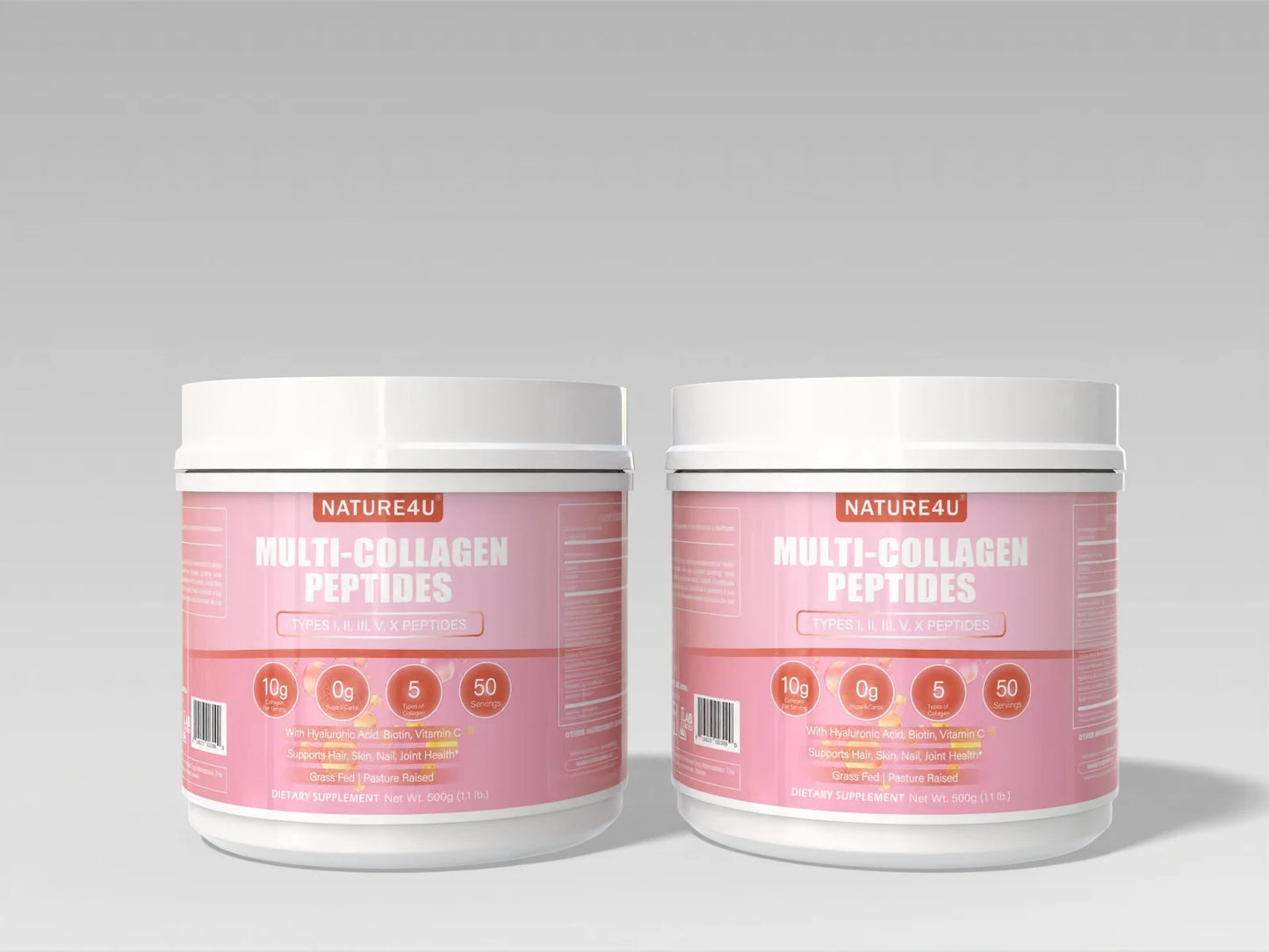 Nature4U Multi Collagen Peptides Powder with Biotin, Hyaluronic Acid,