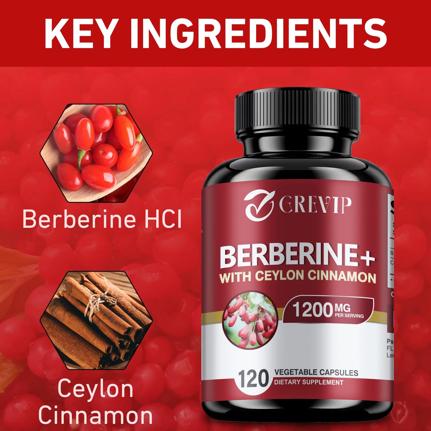 Berberine + Ceylon Cinnamon Supplement -120 Capsules
