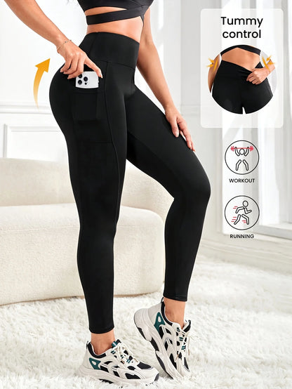 1PC Women’s Plus Size High-Waisted Black Yoga Leggings,