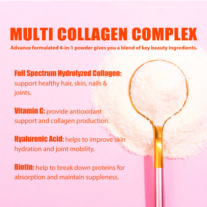 Nature4U Multi Collagen Peptides Powder with Biotin, Hyaluronic Acid,