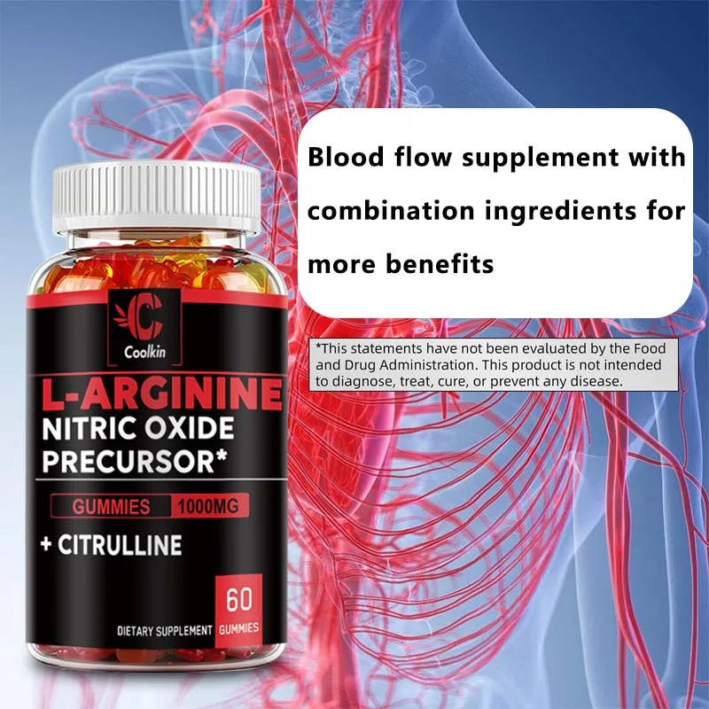 L-Arginine Gummies - Nitric Oxide for Muscle Growth and Strength - 60 Gummies