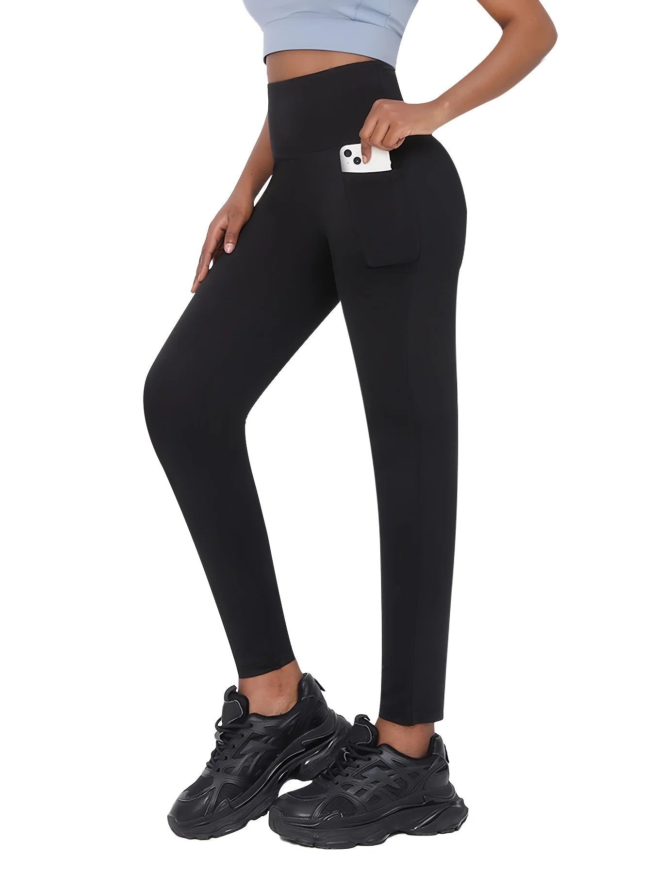 1PC Women’s Plus Size High-Waisted Black Yoga Leggings,