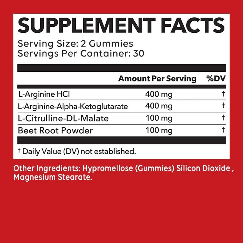 L-Arginine Gummies - Nitric Oxide for Muscle Growth and Strength - 60 Gummies