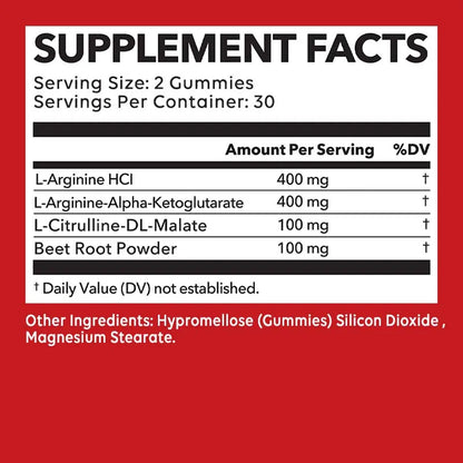 L-Arginine Gummies - Nitric Oxide for Muscle Growth and Strength - 60 Gummies