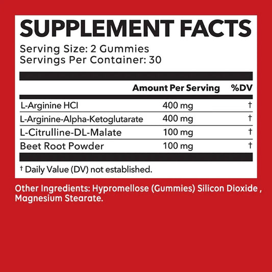 L-Arginine Gummies - Nitric Oxide for Muscle Growth and Strength - 60 Gummies