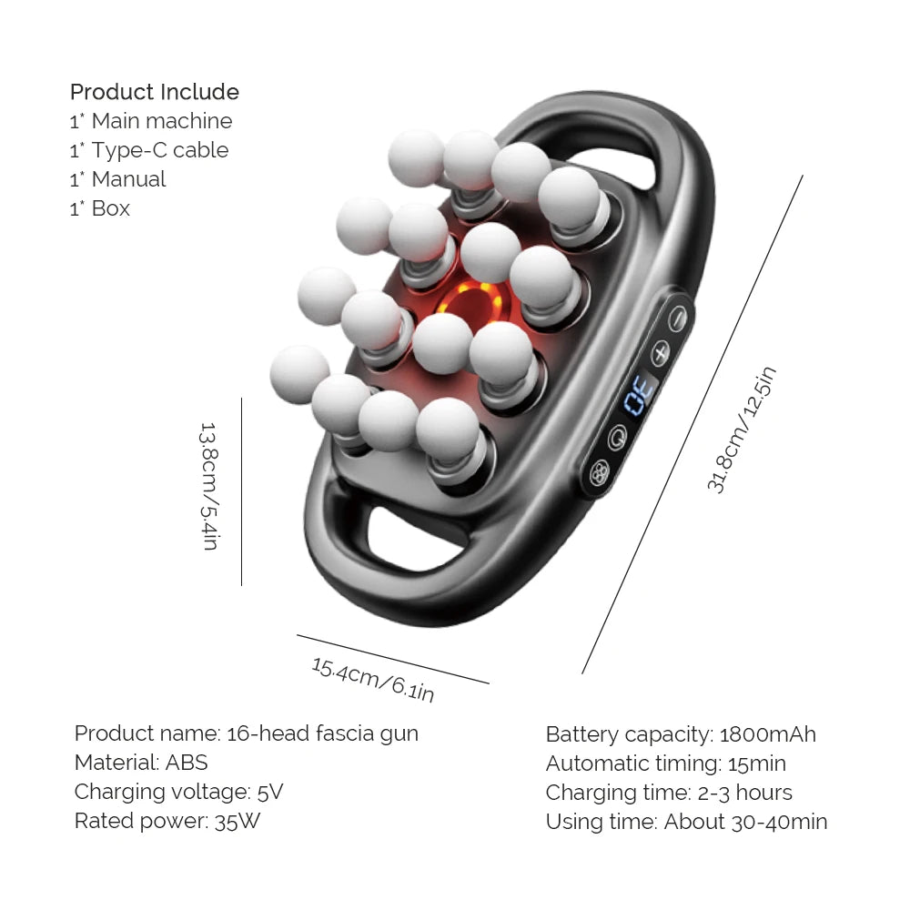 16-Head Fascia Gun High-Frequency Vibration Body Massage Gun