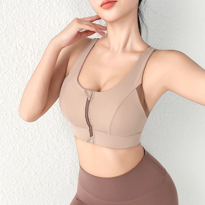 New Design Summer One-Piece High-Strength Shock-Proof Sports Underwear Vested Front Zipper  Yogo Sports Bra