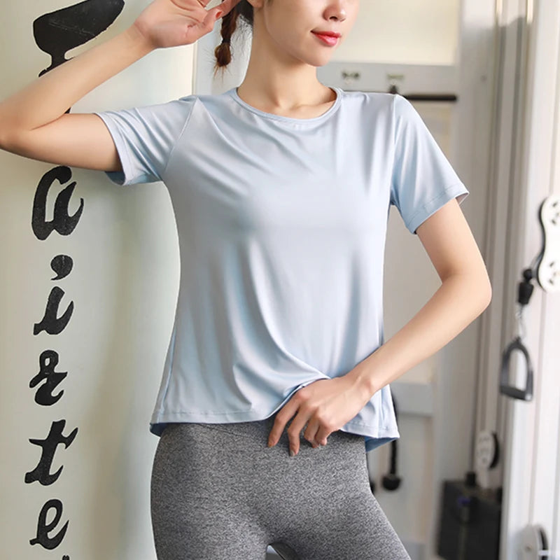 New Hem Opening Sports Tops Women Loose Quick-Dry Yoga T-Shirt