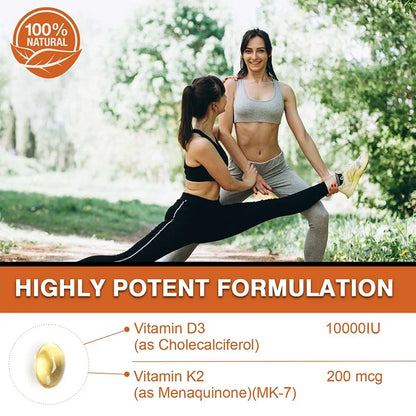 Vitamin D3 10000 IU with K2 200 Mcg, 120 Soft-Gels