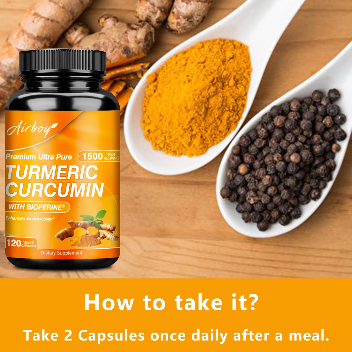 Turmeric Curcumin Capsules - with 95% Curcumin and Black Pepper - High Absorption Joint Supplement - 120 Capsules