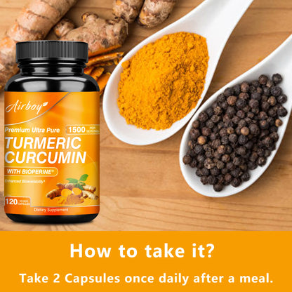 Turmeric Curcumin Capsules - with 95% Curcumin and Black Pepper - High Absorption Joint Supplement - 120 Capsules