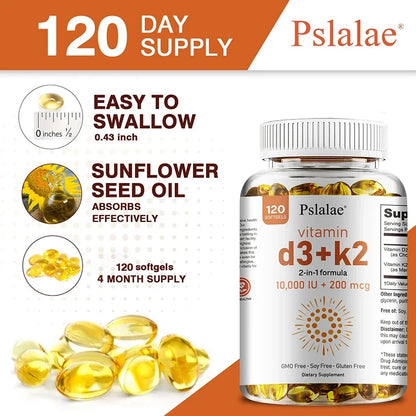 Vitamin D3 10000 IU with K2 200 Mcg, 120 Soft-Gels