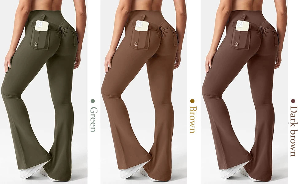 Women's Yoga Flare Trousers, High-Waisted Tummy-Control Wide-Leg