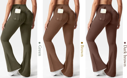 Women's Yoga Flare Trousers, High-Waisted Tummy-Control Wide-Leg