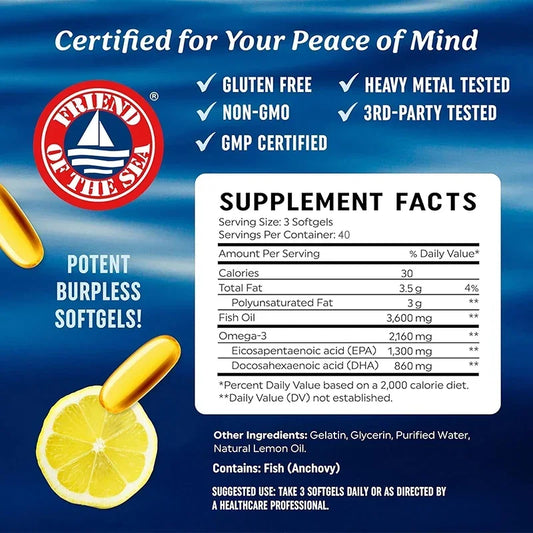 Omega 3 Fish Oil Supplement - 120 Capsules