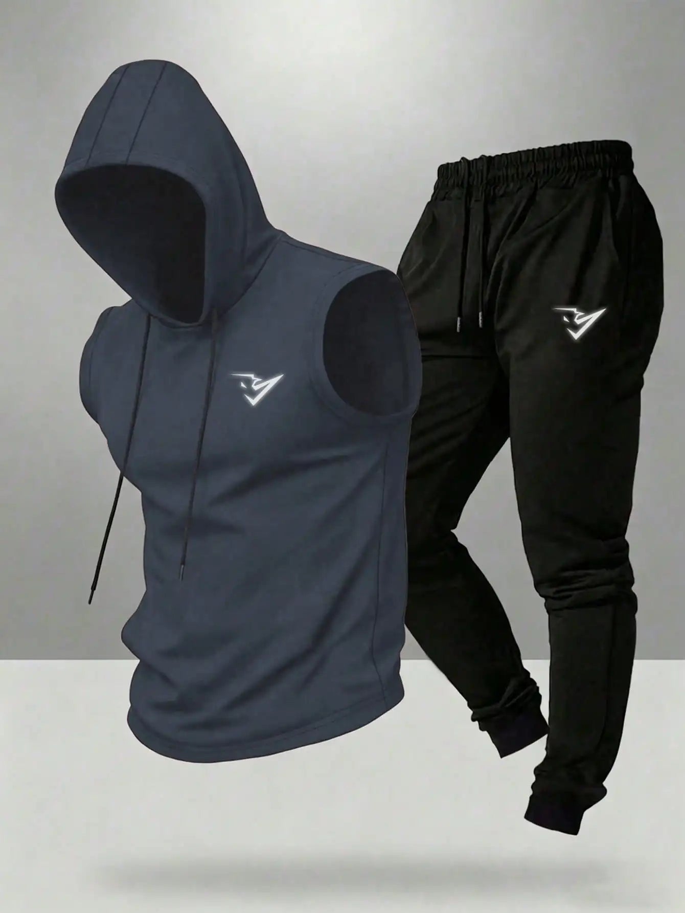 Gym Rark Men's Hooded Vest And Pants Sports Suit