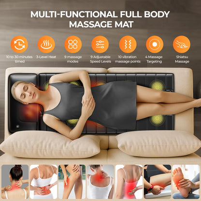 Shiatsu Full Body Massage Mat with Heat, Detachable Massager Pad