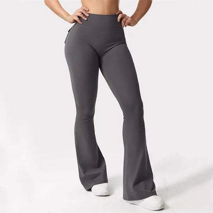 Women's Yoga Flare Trousers, High-Waisted Tummy-Control Wide-Leg