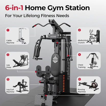 Sportsroyals Home Gym Equipment, 150LBS Weight Stack, Full Body Workout Machine with Pulley System