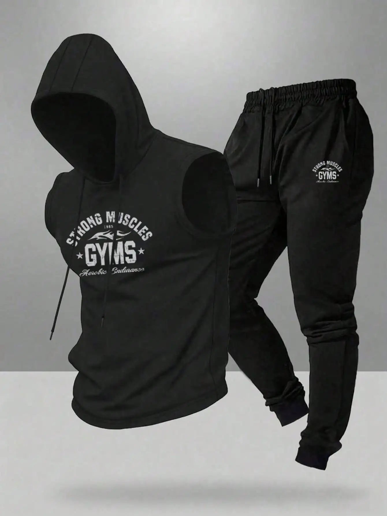 Gym Rark Men's Hooded Vest And Pants Sports Suit