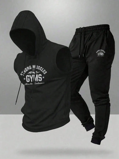 Gym Rark Men's Hooded Vest And Pants Sports Suit