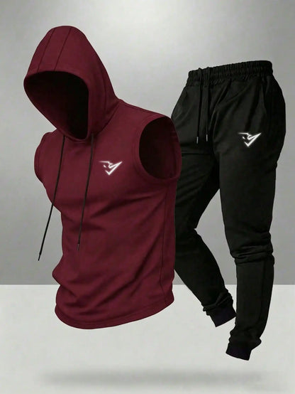 Gym Rark Men's Hooded Vest And Pants Sports Suit