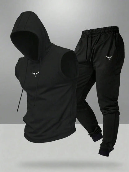 Gym Rark Men's Hooded Vest And Pants Sports Suit