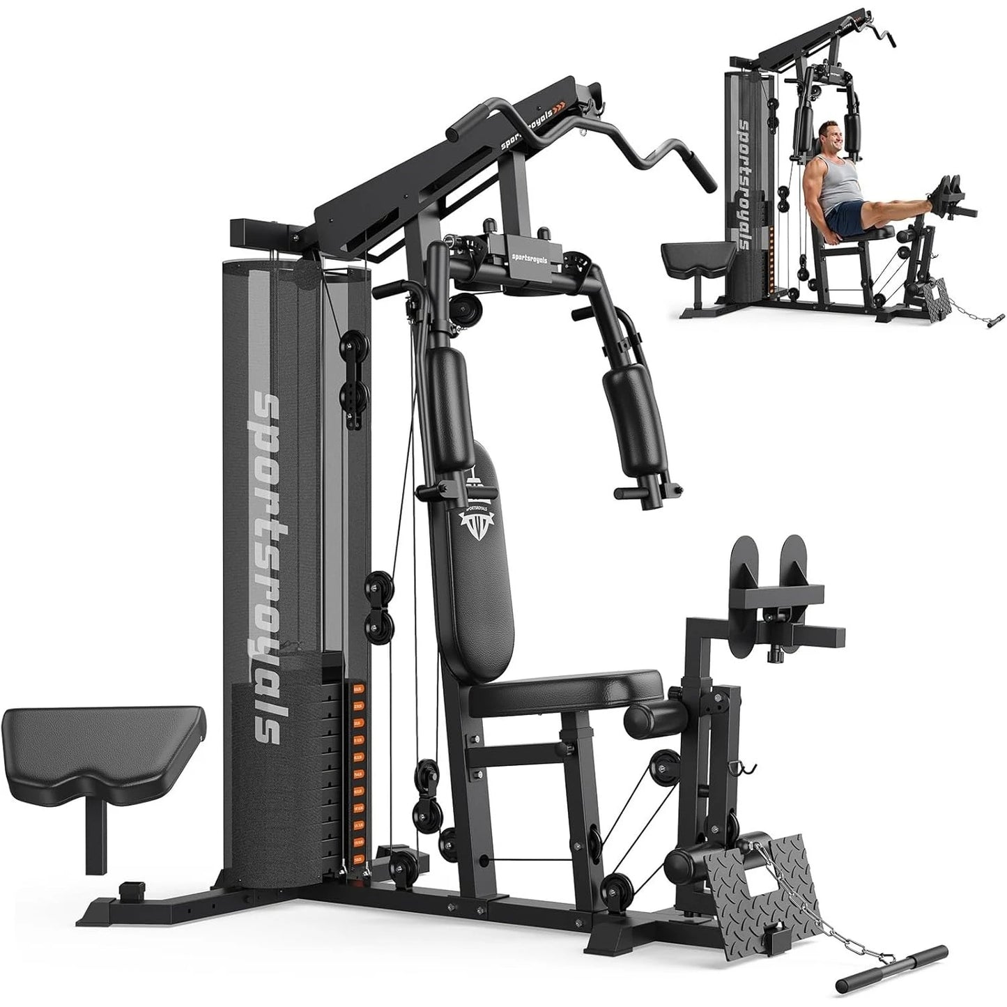 Sportsroyals Home Gym Equipment, 150LBS Weight Stack, Full Body Workout Machine with Pulley System