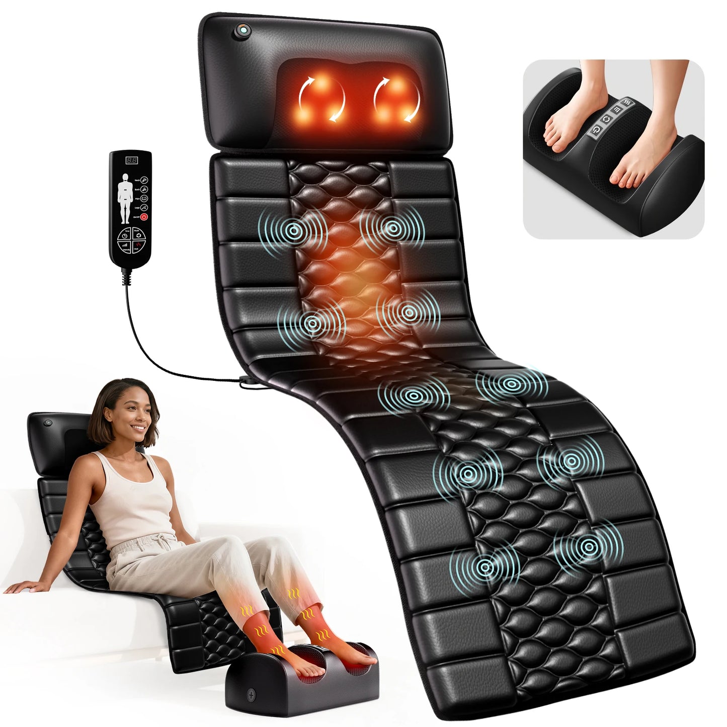Shiatsu Full Body Massage Mat with Heat, Detachable Massager Pad