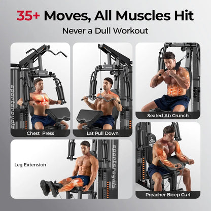 Sportsroyals Home Gym Equipment, 150LBS Weight Stack, Full Body Workout Machine with Pulley System