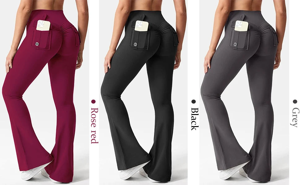 Women's Yoga Flare Trousers, High-Waisted Tummy-Control Wide-Leg