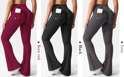 Women's Yoga Flare Trousers, High-Waisted Tummy-Control Wide-Leg