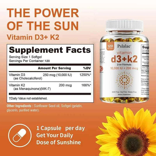 Vitamin D3 10000 IU with K2 200 Mcg, 120 Soft-Gels