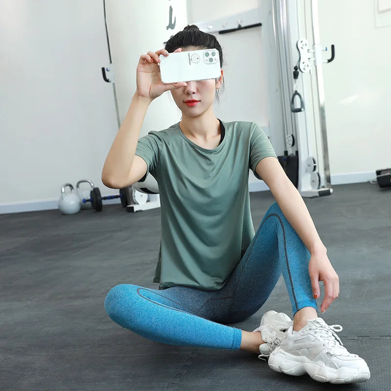 New Hem Opening Sports Tops Women Loose Quick-Dry Yoga T-Shirt