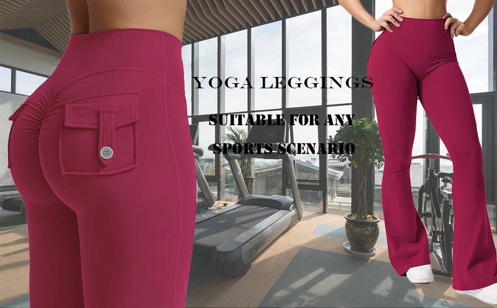 Women's Yoga Flare Trousers, High-Waisted Tummy-Control Wide-Leg