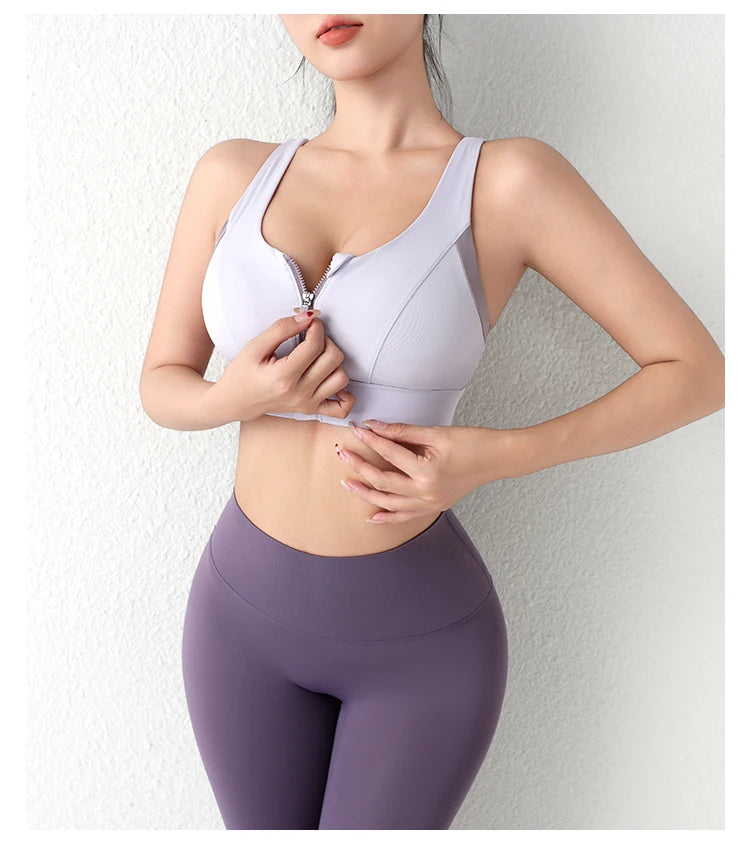New Design Summer One-Piece High-Strength Shock-Proof Sports Underwear Vested Front Zipper  Yogo Sports Bra