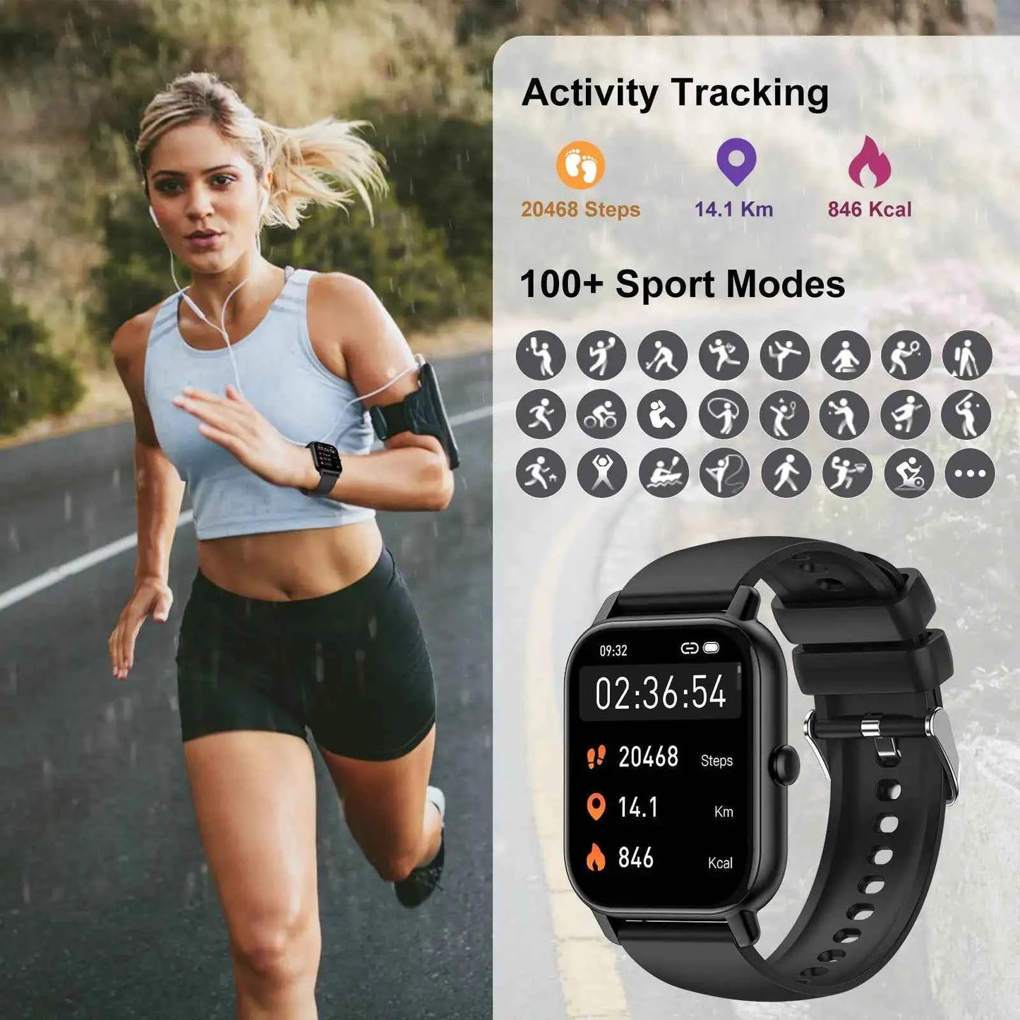 Smart Watch, 1.85" Sports Watch Waterproof Fitness Activity Tracker
