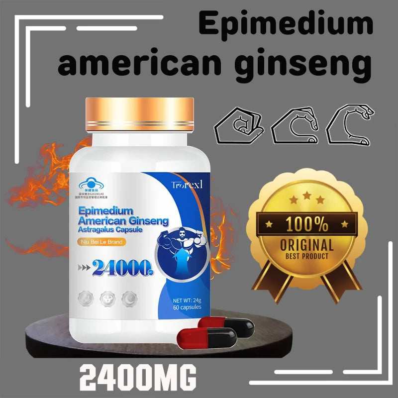 100% Pure Non-GMo Organic American Ginseng Supplement - 60 Capsules
