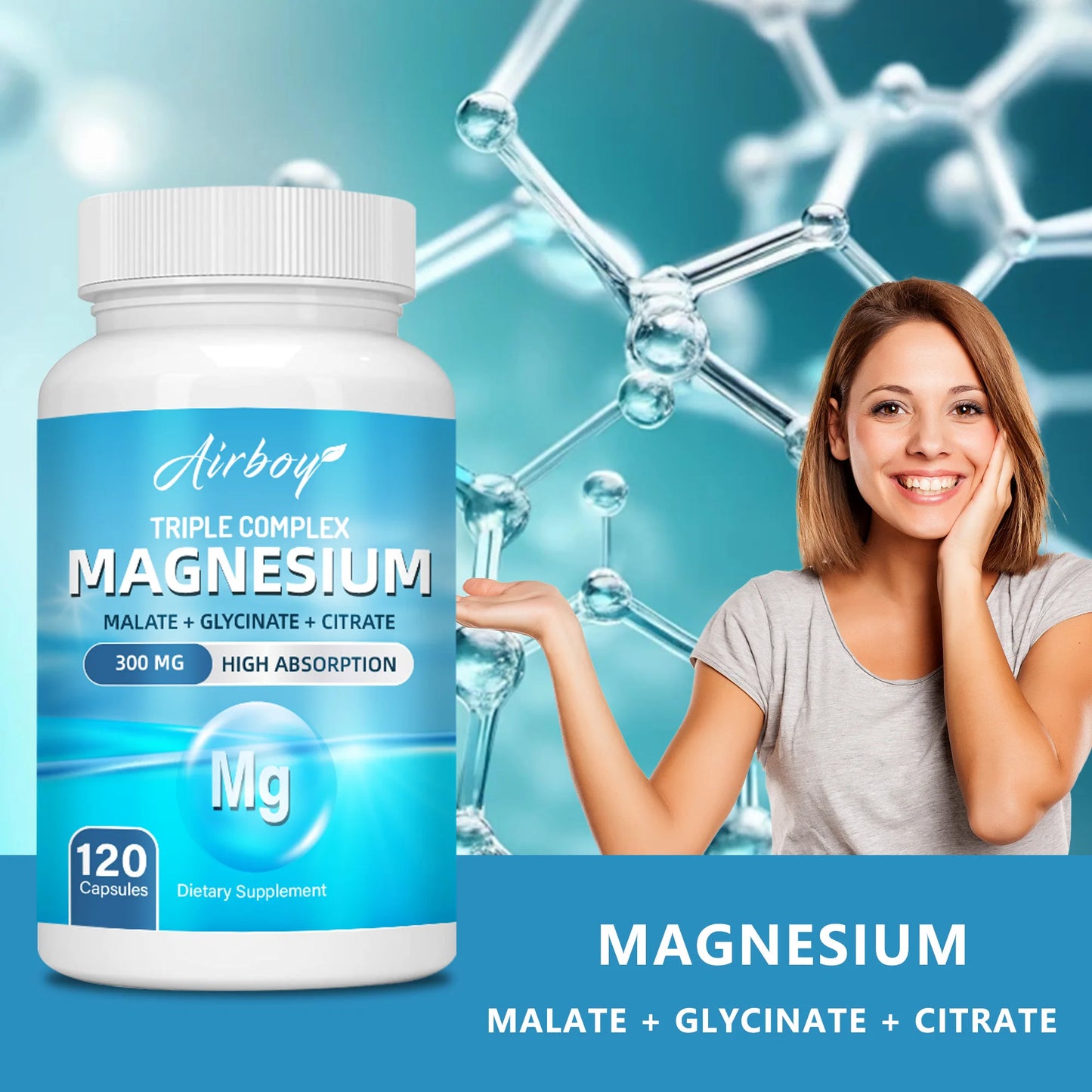 Triple Magnesium Complex - Bone, Muscle & Heart Health Supplement, Sleep Support, Stress Relief, Muscle Relaxation