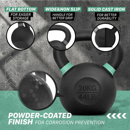 Powder Coated Cast Iron Kettlebell Non-Slip Handle Flat Bottom