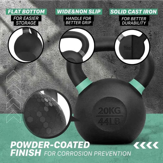 Powder Coated Cast Iron Kettlebell Non-Slip Handle Flat Bottom